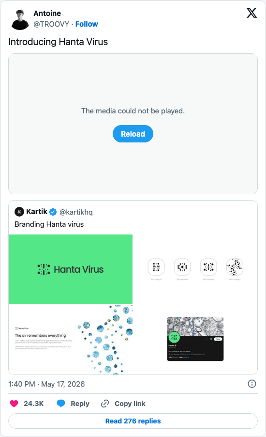 Timeline screenshot: Introducing Hanta Virus https://t.co/zQ8dJppVRP pic.twitter.com/75BxZhWLnp