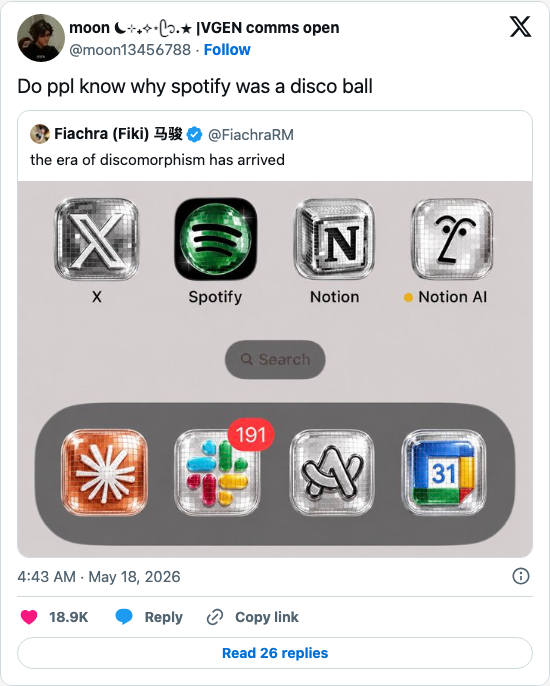 Timeline screenshot: Do ppl know why spotify was a disco ball https://t.co/0lnjTupye9