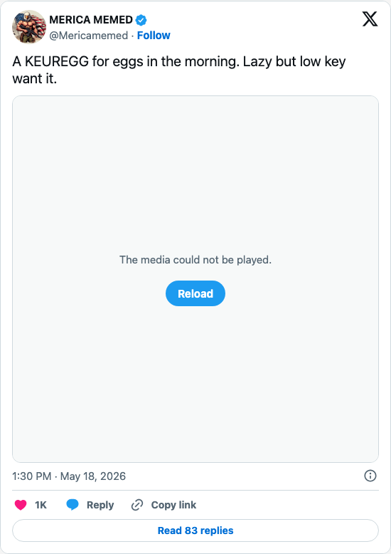 Timeline screenshot: A KEUREGG for eggs in the morning. Lazy but low key want it. pic.twitter.com/csxO0QhA9x