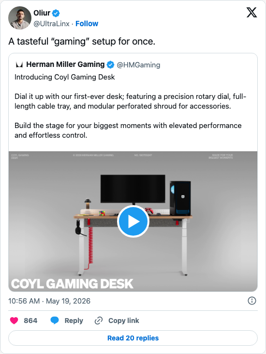 Timeline screenshot: A tasteful “gaming” setup for once. https://t.co/SSNidnkEjb