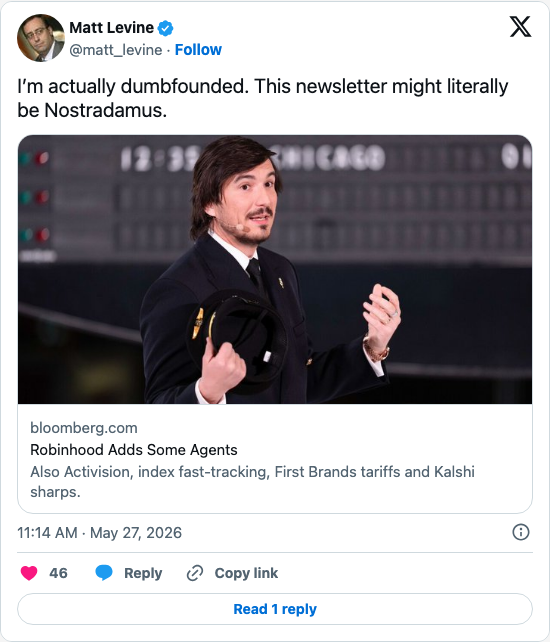 Timeline screenshot: I’m actually dumbfounded. This newsletter might literally be Nostradamus. https://t.co/7YrdSvZbrt