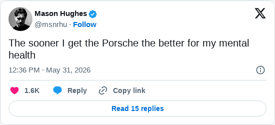 Timeline screenshot: The sooner I get the Porsche the better for my mental health
