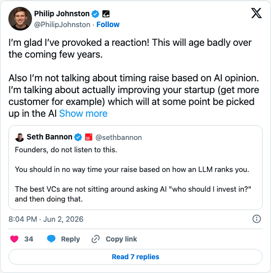 Timeline screenshot: I’m glad I’ve provoked a reaction! This will age badly over the coming few years.

Also I’m not talking about timing raise based on AI opinion. I’m talking a…